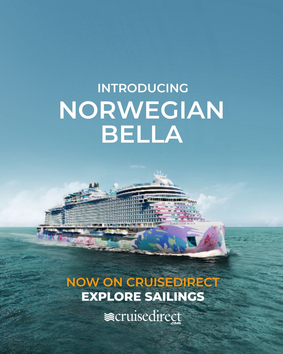 CruiseDirectInc's tweet photo. 🚢 Meet Norwegian Bella!
A new ship means new possibilities for your next getaway. Ready to see where she could take you?

Explore sailings: https://t.co/21Tow15wl1  

#CruiseDirect #NorwegianCruiseLine #NorwegianBella https://t.co/If4jpKqL2c
