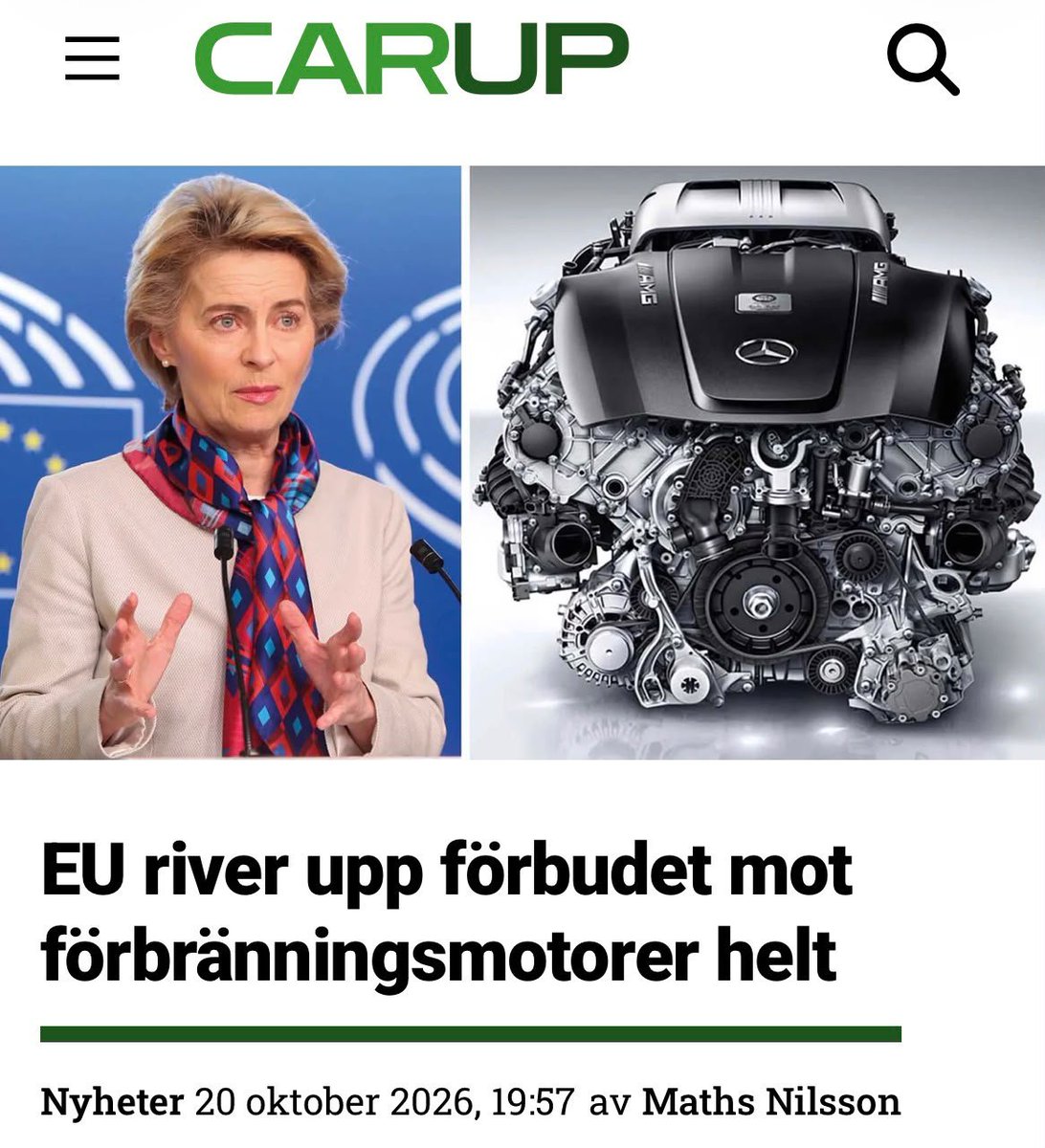 weimers's tweet photo. Viktig seger mot EU-förbudet mot förbränningsmotorer – men en missad chans!

Nu tar EU ett stort steg tillbaka från det kritiserade förbudet mot nya bensin- och dieselbilar från 2035. Det är en viktig seger för sunt förnuft, svenska bilägare och Europas bilindustri! 

Tråd 🧵👇 https://t.co/vzQVZ8nzFM