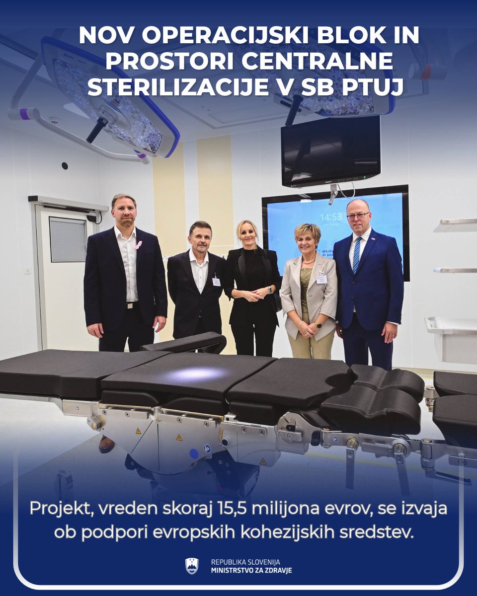 MinZdravje's tweet photo. Nov operacijski blok in prostori centralne sterilizacije v SB dr. Jožeta Potrča Ptuj zagotavljajo bolj dostopno, varno in učinkovito zdravstveno oskrbo.
Investicija omogoča:
- več operacij,
- krajše čakalne dobe ter
- boljše pogoje za delo in razvoj zaposlenih.
#EvropskaSredstva https://t.co/AYzC336Ez8