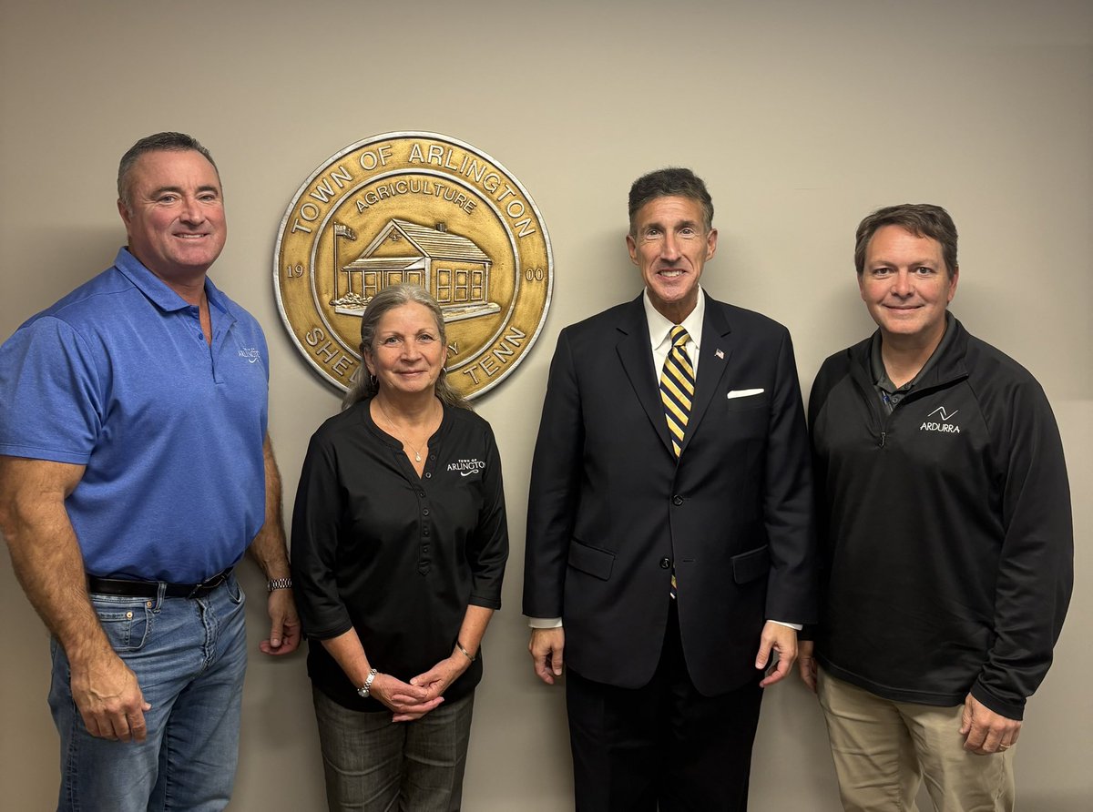 RepDavidKustoff's tweet photo. I toured the Arlington Wastewater Plant in Shelby County and met with Mayor Mike Wissman, Town Administrator Cathy Durant, and Ardurra Engineer Scott Daniels.

I am proud to have secured $1 million in federal funding for the plant’s expansion project. This funding will help address the town’s wastewater infrastructure needs.