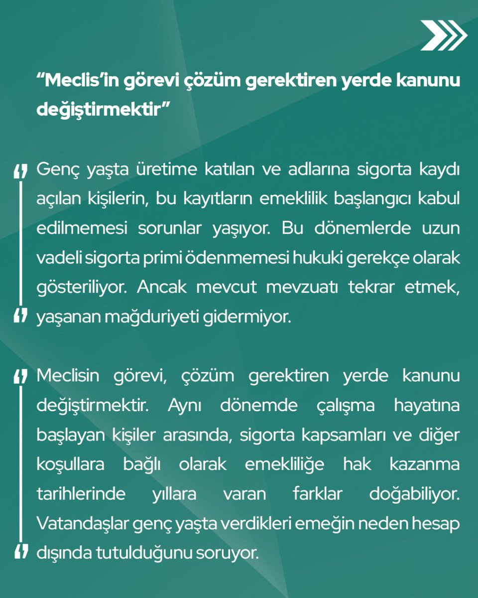 devapartisi's tweet photo. Elif Esen: “Staj ve çıraklık mağduriyetine ilişkin düzenleme hazırlıklarının kapsamı ve takvimi açıklanmalıdır.
Bu dönemlerde uzun vadeli sigorta primi ödenmemesi hukuki gerekçe olarak gösteriliyor. Ancak mevcut mevzuatı tekrar etmek, yaşanan mağduriyeti gidermiyor.
Meclisin görevi, çözüm gerektiren yerde kanunu değiştirmektir. Vatandaşlar genç yaşta verdikleri emeğin neden hesap dışında tutulduğunu soruyor.”