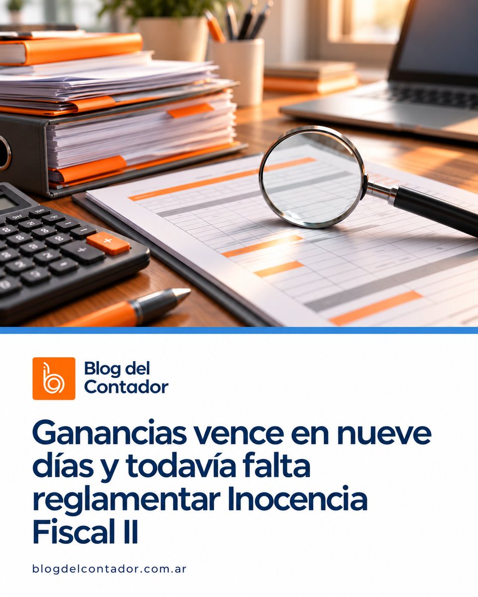 BlogDelContador's tweet photo. Ganancias vence en nueve días y todavía falta reglamentar Inocencia Fiscal II

El plazo sigue fijado para el 30 de octubre. Qué definiciones operativas están pendientes.
https://t.co/32ljj0ldgs https://t.co/0Xk8ETYyg5