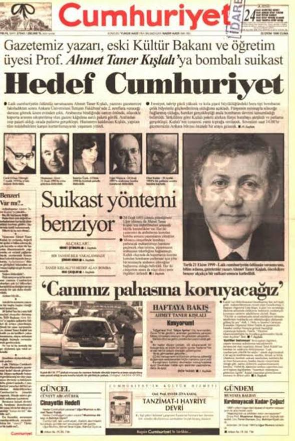 polatbalkan07's tweet photo. Akit, üzerine çarpı atılmış bir fotoğrafını bastı, katlettiler. Muammer Aksoy, Bahriye Üçok, Uğur Mumcu ve Ali Günday’yı da hedeflerine koyduktan sonra katletmişlerdi.
“Hedef olmuşsanız artık kaçışınız yoktur.” #AhmetTanerKışlalı.
Asıl hedefleri hep Cumhuriyet'tir; unutmayalım!.. https://t.co/HVJdnQ7Fs5