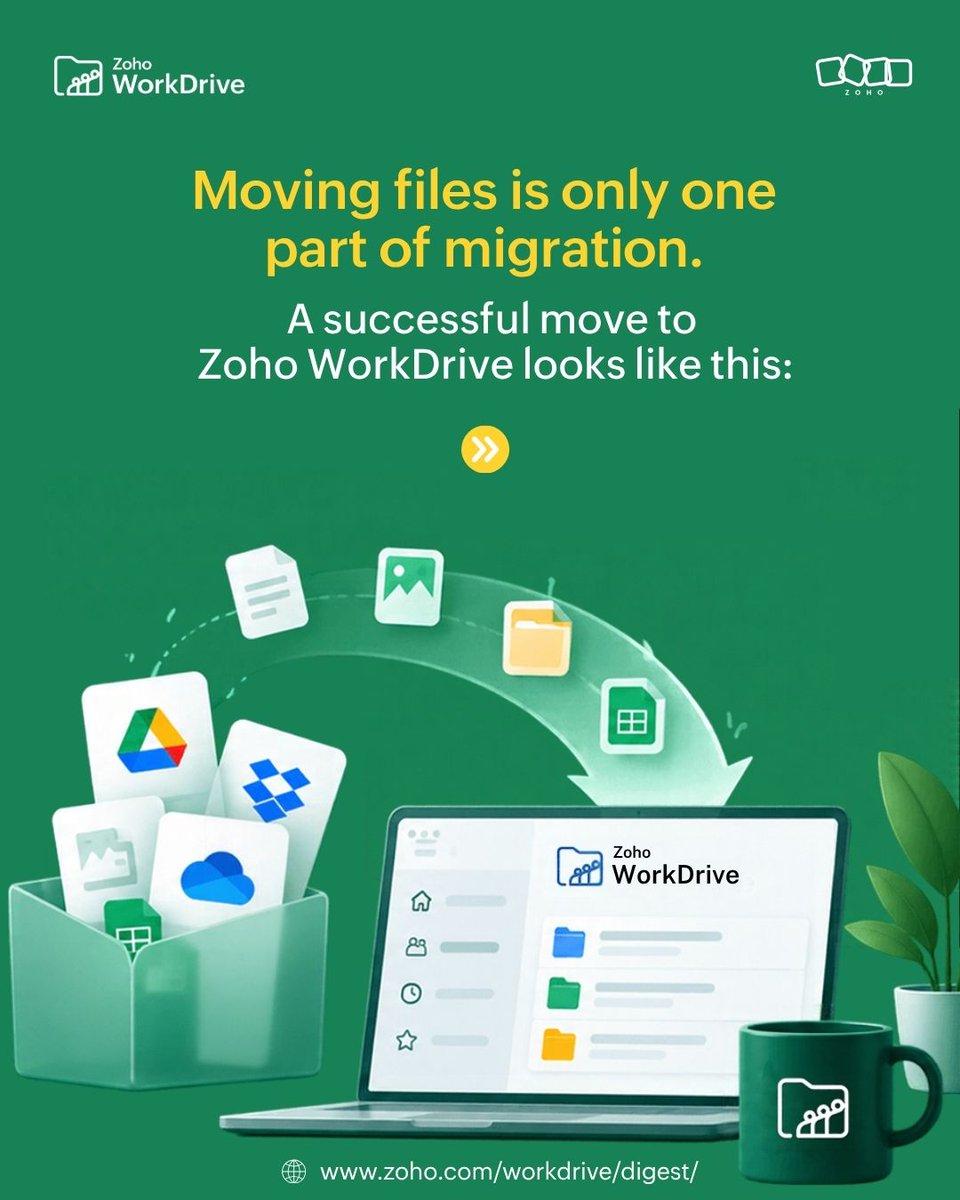 ZohoWorkDrive's tweet photo. Migrating to a new content platform takes more than simply moving files.

Our latest guide breaks down the key steps to plan a smoother move to Zoho WorkDrive—without treating migration as just a file transfer.

Read the full guide 👉 https://t.co/XdiH2DyXg1 https://t.co/TkGjyjlJlo