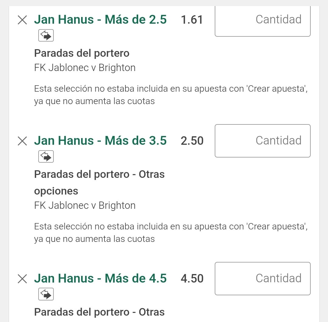 FalconWarden1's tweet photo. 🧤 ESCALERA PARADAS - HANUS

📈 Esta temporada el Brighton promedia 6,5 TAP por partido, es un equipo con un potencial ofensivo notable y hay mucha diferencia respecto a los checos.

👉 Los ingleses saldrán a por todas, para nosotros son Top 5 conjuntos que optan a la Conference e irán a por el triunfo seguro ante un rival muy inferior.

📈 Hanus promedia 3 paradas en lo que llevamos de curso, es cierto que en su liga los equipos son de un nivel similar. Contra el Friburgo alemán tuvo bastante trabajo atajando 8 paradas.

👉 Porteros vs Brighton como visitantes:
vs Trømso | Haugaard (6)
vs Chelsea | E.Martínez (4)
vs Coventry | Rushworth (2)
vs M.United | Lammens (2)
vs Sunderland | Roefs (2)

📶 El contexto es claramente el mayor punto a favor para los ingleses, esperamos un dominio absoluto del partido por parte del Brighton en el cual realicen entre 6-10 TAP y nuestro portero pare bastante.

📊 Stats proporcionadas por @ValueStats_com 

🧤 3+ paradas 1.61 (STK1,5)
🧤 4+ paradas 2.50 (STK0,75)
🧤 5+ paradas 4.50 (STK0,25)