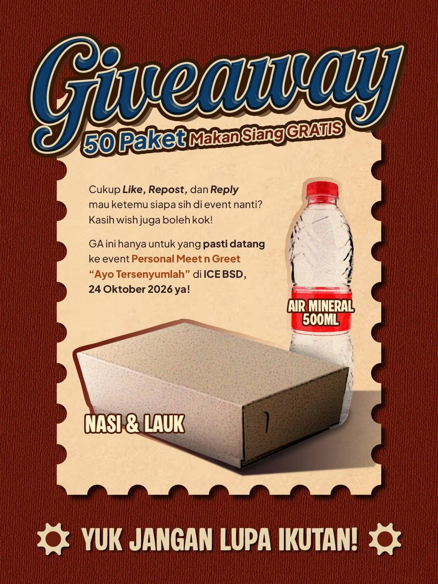 pedestrianSCBD's tweet photo. ✨🍚[GIVEAWAY 50PC PAKET MAKAN SIANG GRATIS] 🍚 ✨

Haloo, buat temen-temen Fans JKT48 yang datang di acara Meet n Greet Festival di ICE BSD tanggal 24 Oktober 2026. Ada 50pc paket makan siang GRATIS titipan dari orang baik. https://t.co/X2gJ8a6xbj
