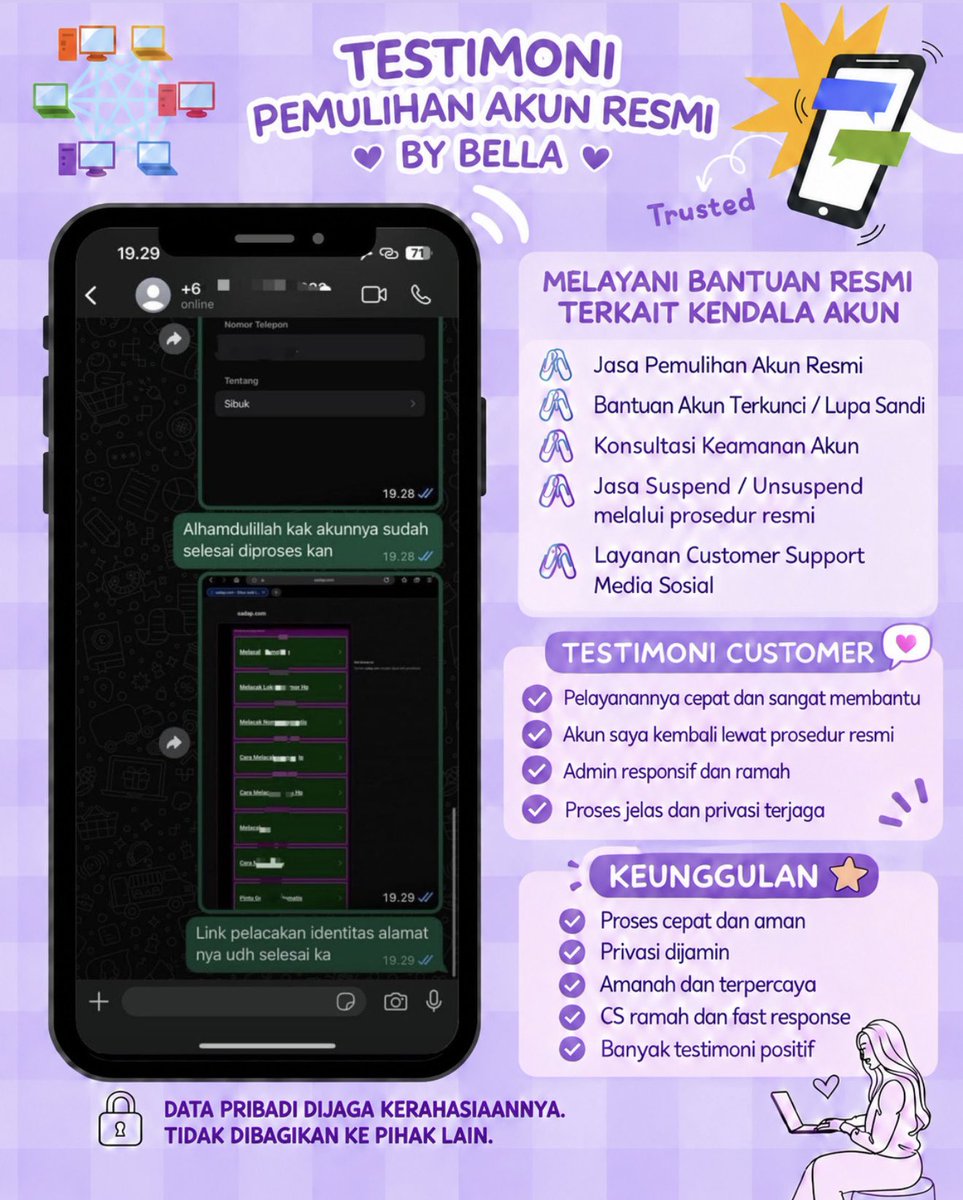 Gifta_CLaren's tweet photo. Jasa Sadap WhatsApp &amp; Lacak lokasi

- jasa pemulihan akun
Fb, Wa, Ig, TikTok, Line, X, Gmail
all sosmed

- Hapus Akun Permanent
Facebook, Instagram,TikTok,WhatsApp, Line, X, Gmail, Tele &amp; all sosmed

🗣️: Tanpa Email, Pasword, Hilang Akses?
➡️: fast proses &amp; wa di bio #zonauang https://t.co/WpX0SxC5IJ