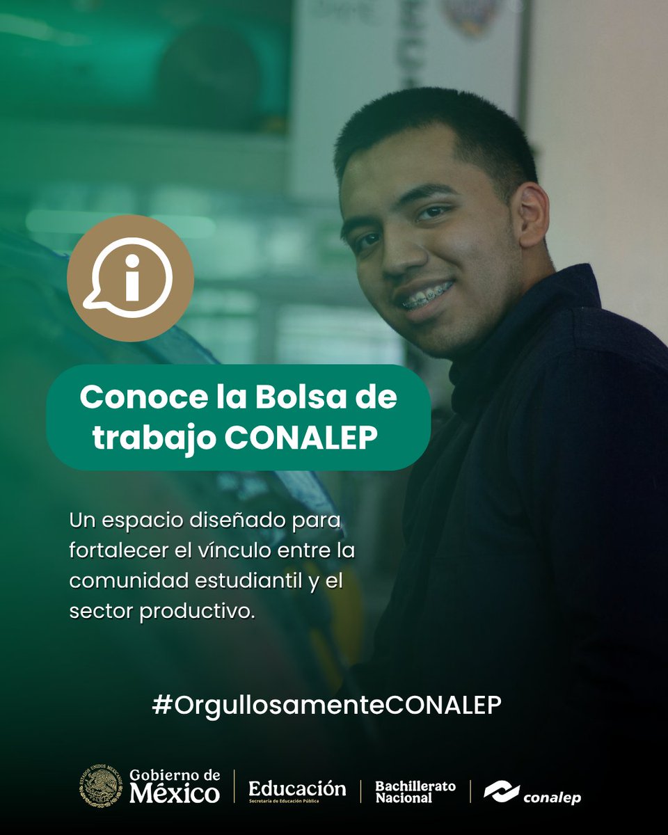 CONALEP_Mex's tweet photo. En la Bolsa de Trabajo #CONALEP encontrarás vacantes, oportunidades de empleo y opciones para poner en práctica tus conocimientos en empresas e instituciones de distintos sectores. 

Conócela aquí👉 https://t.co/fclKr2uaKr https://t.co/ry8W4n7l8Z