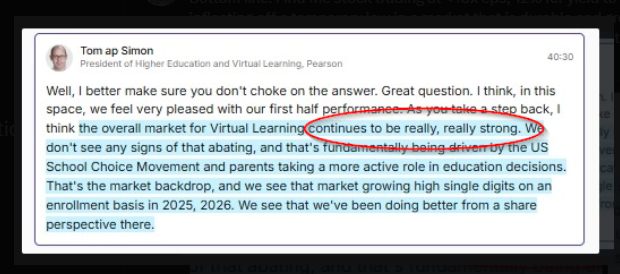 ASB_Partners's tweet photo. Bottom line: I'd love to see evidence that the underlying market is slowing (see quote from Pearson last quarter), but penetration rates are still tiny in most states and demand is strong...It appears like $LRN just needs to work through these IT issues and they can get back to DD growth