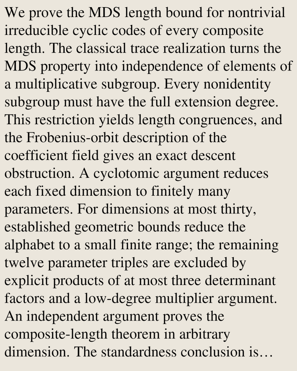 Encoding's tweet photo. Length Bounds for Irreducible Cyclic MDS Codes

Guanghui Zhang
https://t.co/uf6apa4Z8j [𝚌𝚜.𝙸𝚃] https://t.co/lSIG3dUsTR