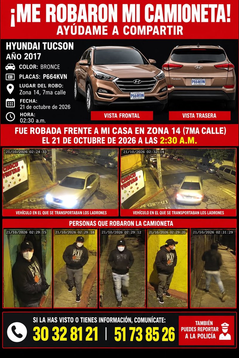 DSanchinelliGT's tweet photo. 📢 Si tienes información sobre su paradero o la has visto en algún lugar, comunícate a los números de contacto que aparecen en la imagen.

🙏🏼 Compartir esta publicación también puede marcar la diferencia y ayudar a que llegue a las personas indicadas.

#Guatemala #robo https://t.co/FDMwhGFvcn