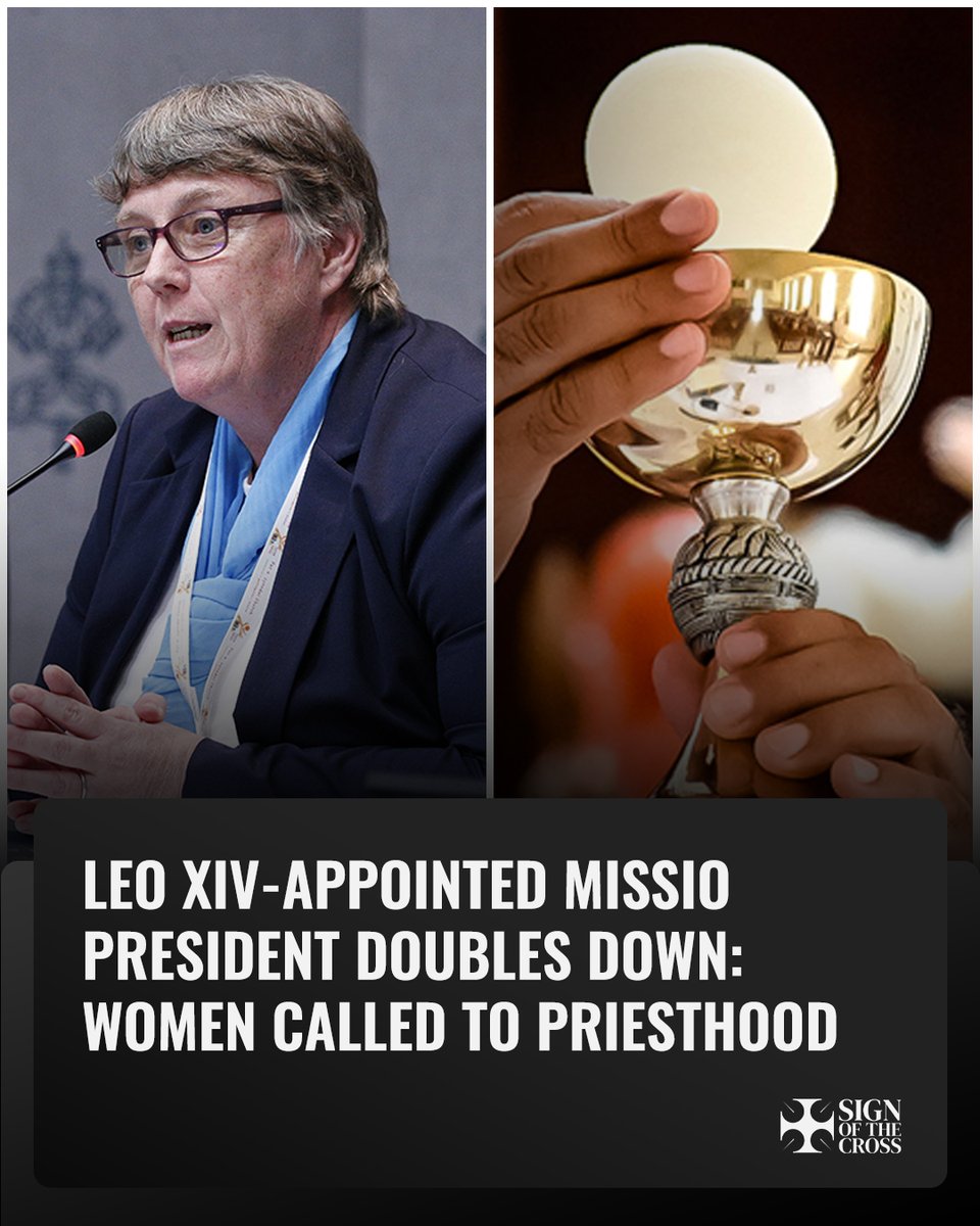CatholicSOTC's tweet photo. SCANDAL: Pope Leo-appointed Missio president pushes the Church to accompany women who feel "called to the priesthood."

Sister Mary Teresa Barron claims the Synod and "what comes from the Holy Spirit cannot be stopped."

Unchanging Catholic teaching rules that Holy Orders is reserved only to men.