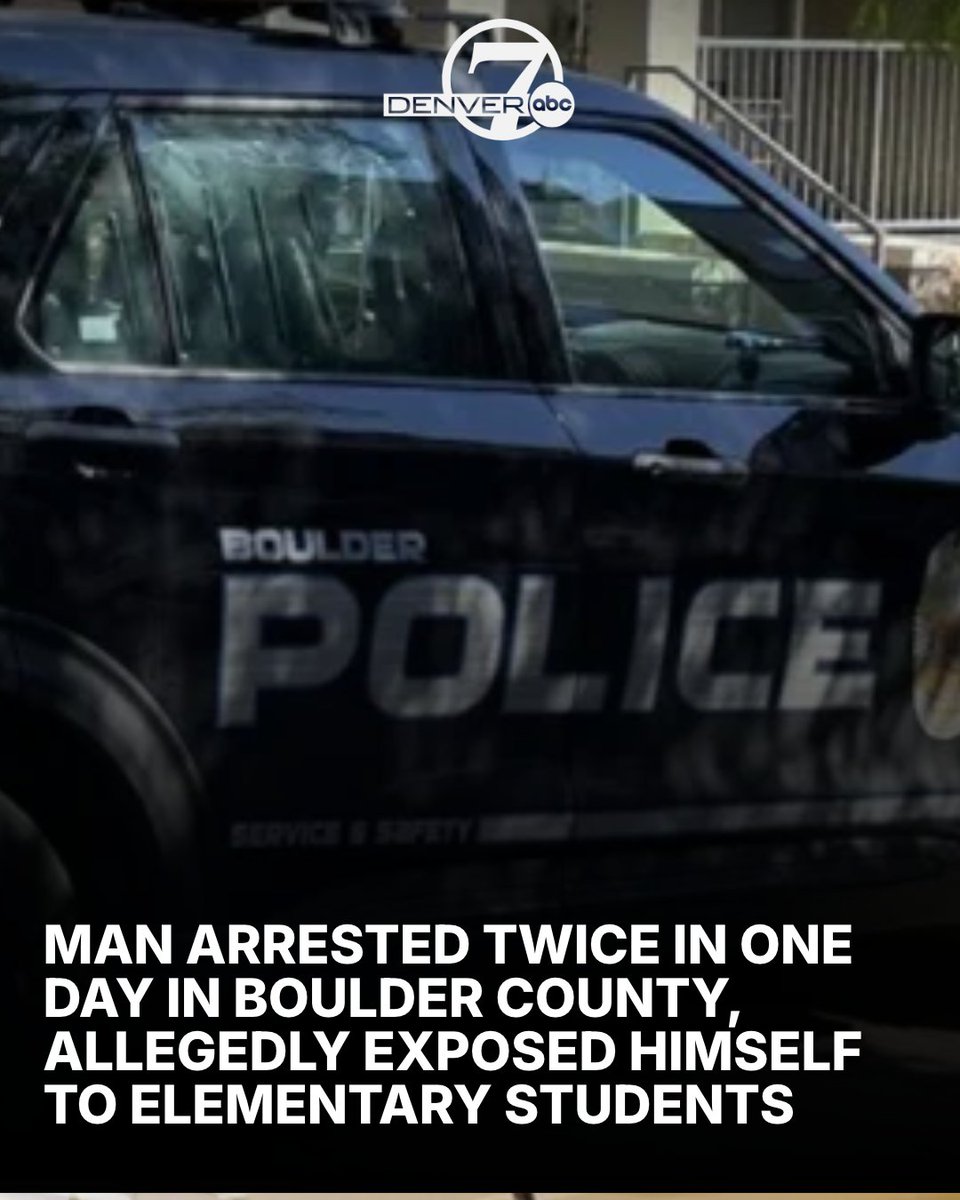 DenverChannel's tweet photo. A Boulder County man was arrested twice on Monday after he allegedly exposed himself in two separate incidents, including to elementary school students.

Details at the link in the comments. https://t.co/oj8VYEHDIn