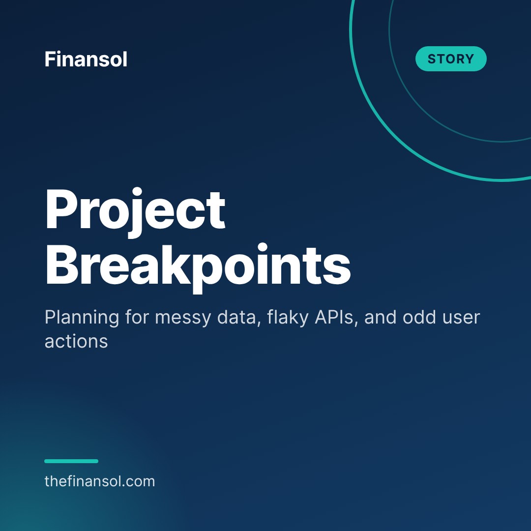 thefinansol's tweet photo. Project breakpoints hit when data is messy, APIs fail, or users go off script. We plan for those edge cases from day one. How do you guard against production surprises? https://t.co/7PBGKUsU8I #CustomSoftware #TheFinansol https://t.co/J08rMjLRRI