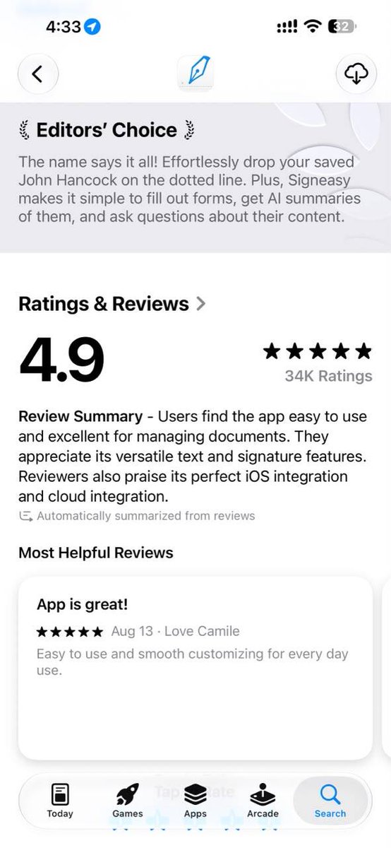 GetSigneasy's tweet photo. Cue the happy dance. 💃🎉 Signeasy just earned an App Store Editors’ Choice spot!

And here’s the cherry on top: We’re the first eSignature app on the App Store to earn this recognition. 

A proud moment for the product, the people behind it, and everyone who helped make this happen. 🥂

#signeasy #AppStoreEditorsChoice