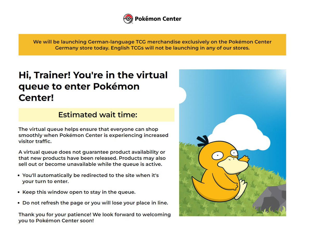 PokeSignals's tweet photo. As expected, Pokémon Center queue is UP for German language TCG only today. https://t.co/G8iYAa8N6x