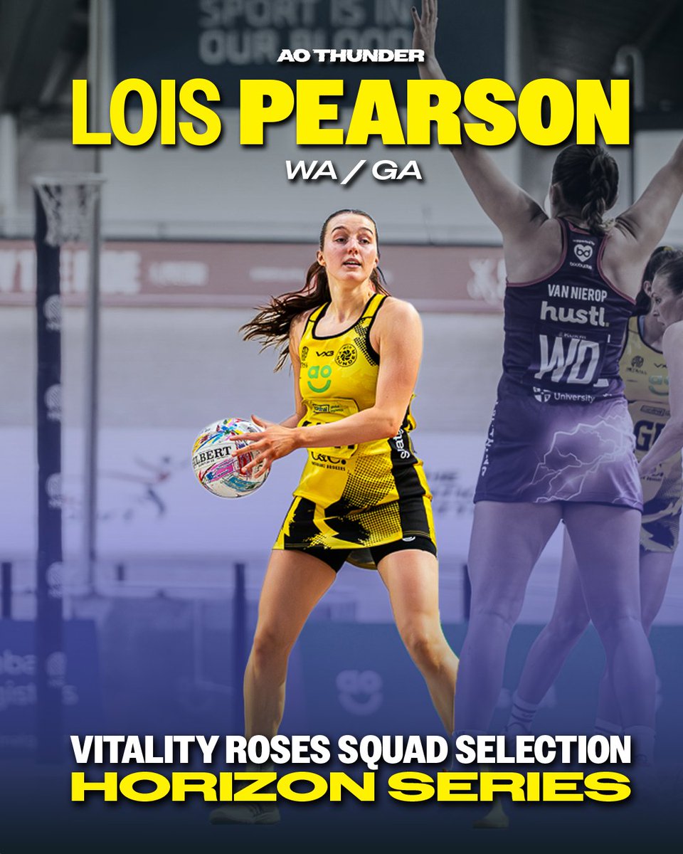 thundernetball's tweet photo. A huge congratulations to our athletes selected for the Vitality Netball Horizon Series! 🌹🤩

❤️ Vitality Roses squad
- Amy Carter
- Eleanor Cardwell
- Lois Pearson

🤍 Vitality Roses A squad
- Emma Rayner

We’re incredibly proud of you all and can’t wait to see you shine on court! 🌟

We’ll be cheering you on every step of the way! 💛🙌
