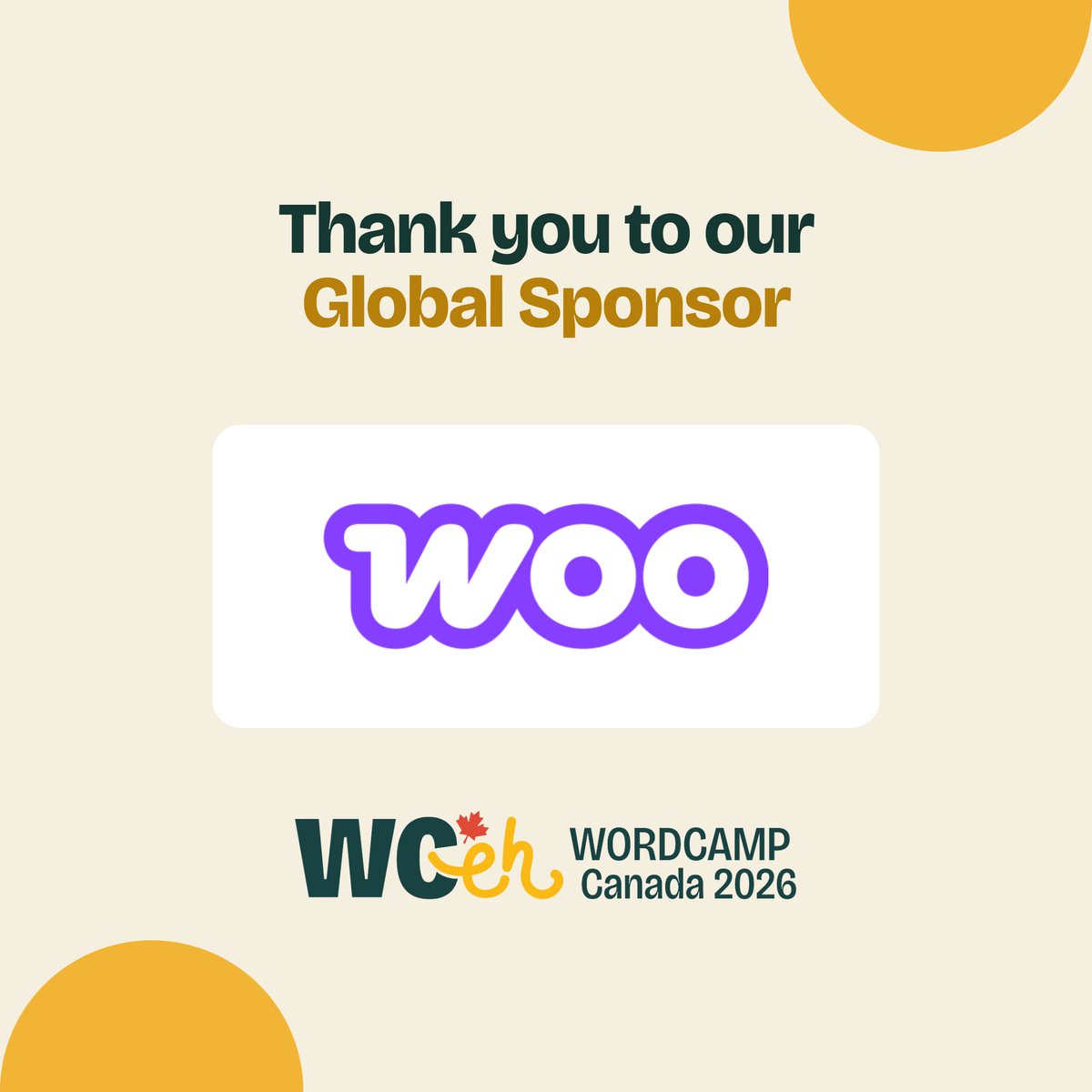 WordCampCanada's tweet photo. Thank you to WooCommerce, a Global Sponsor of WordCamp Canada 2026! 🍁 

See you in Vancouver, November 5-6.

#WCEH #WCEH2026 #WordPress #WordCamp https://t.co/MP6NYyNAwe