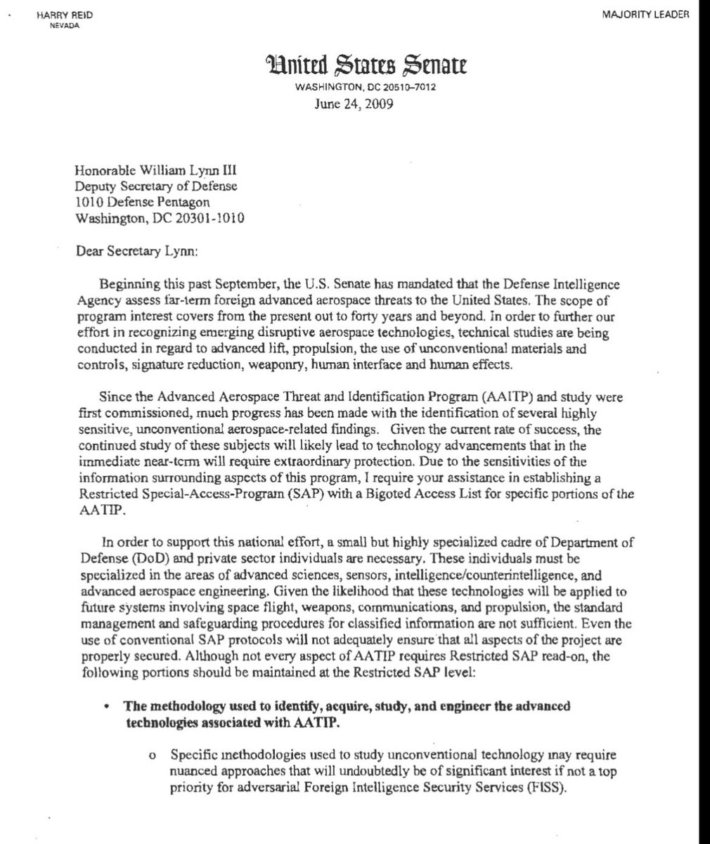 MvonRen's tweet photo. Skeptics must explain how/why Reid’s highly unusual SAP request aligns perfectly with the Stratton/Elizondo/Grusch/Lacatski/Puthoff/Davis narrative of a (Ryder-proposed) transfer of a retrieved UAP from Lockheed to AAWSAP.

@michaelshermer @MiddleOfMayhem @JasonColavito @MickWest https://t.co/68SjZm1bZs