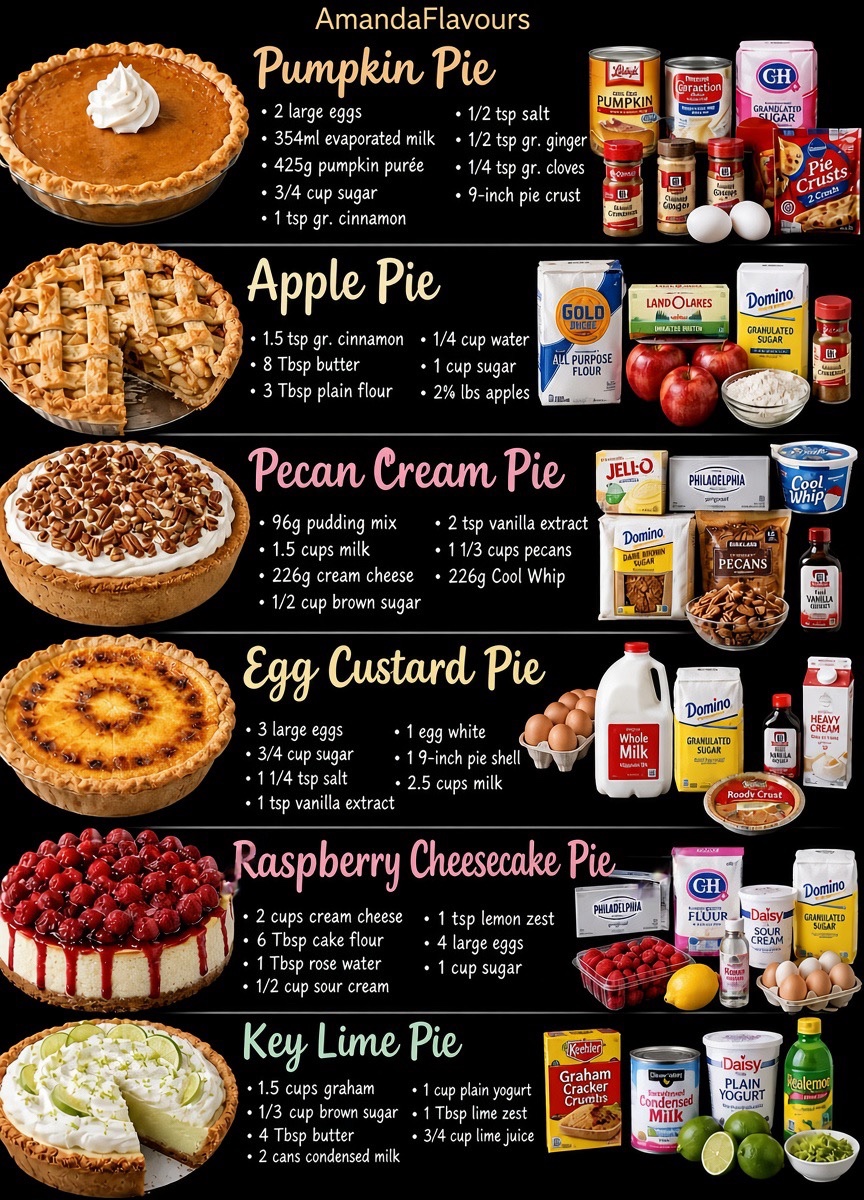 AmandaFlavours's tweet photo. Homemade pies don’t have to be hard❗️
These 6 recipes - Pumpkin, Apple, Pecan Cream, Custard, Raspberry Cheesecake, and Key Lime, are simple, really easy and taste like pure heaven. 
Ideal starting point if you’re new to baking🥧💗 https://t.co/F3Yr6Zc3cA