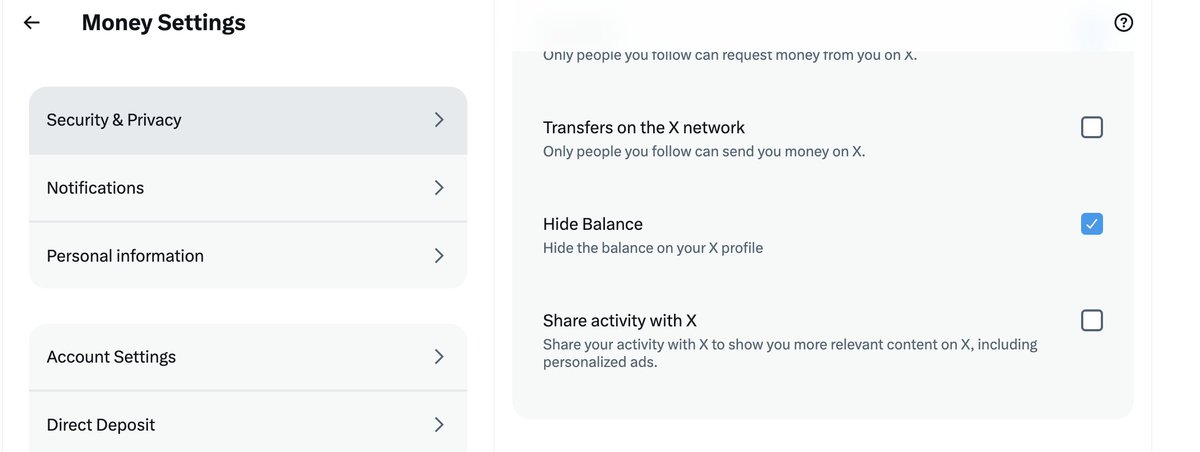 DomainMaster's tweet photo. Heads up: starting November 1st, X will use your X Money activity to personalize ads. Mine was on by default until I turned it off. To opt out, go to Money Settings → Security &amp; Privacy and uncheck "Share activity with X." https://t.co/SzycRrLEtm