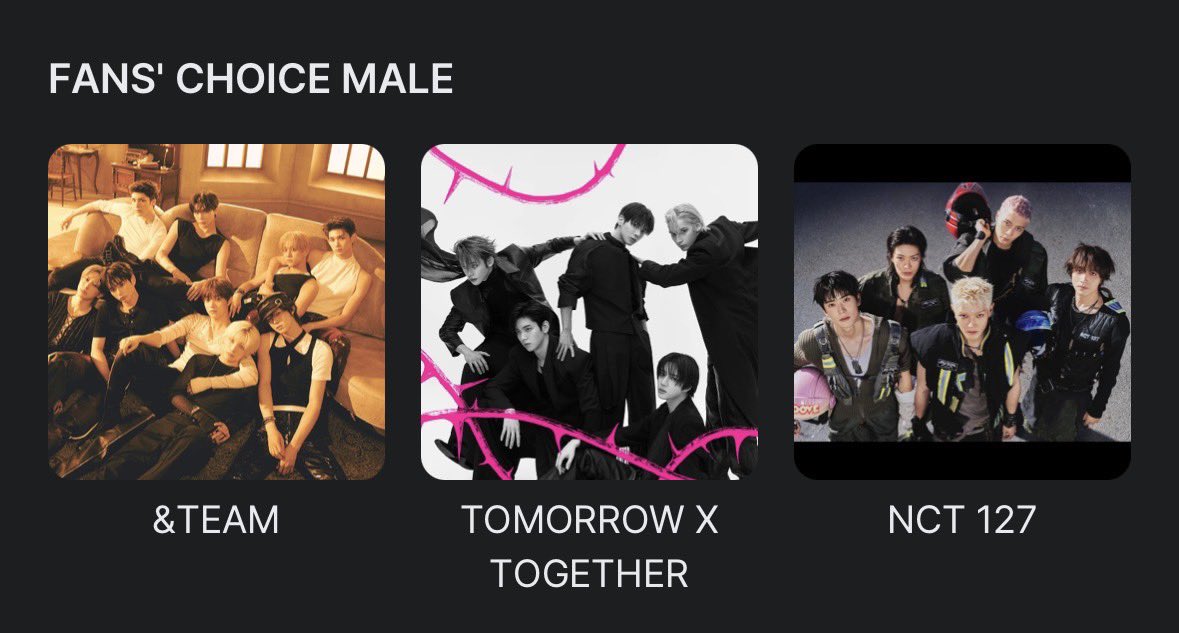 LUNE_JP_vote's tweet photo. 【2026MAMA FANS' CHOICE MALE
1次投票🗳️】📢

TOMORROW X TOGETHERさん、NCT127さんとの投票協力　10/22分

本日1次投票最終日です⚠️

✅男性部門
&TEAM、TOMORROW X TOGETHERさん、NCT127さんの3組
✅女性部門
お好きなグループ

に投票してください🗳
目標は、昨日と同じ熱量❤️‍🔥での投票証明をお願いします🙇‍♀️

⚠️毎日その日用のGoogleフォームを作成していますので、前日のフォームから送信はせず、今日の投票証明は下記リンクより送信をお願いします🙇‍♀️

投票証明提出フォーム🔗
https://t.co/jqxcyjYaS3

#andTEAM
#LUNÉ_voting