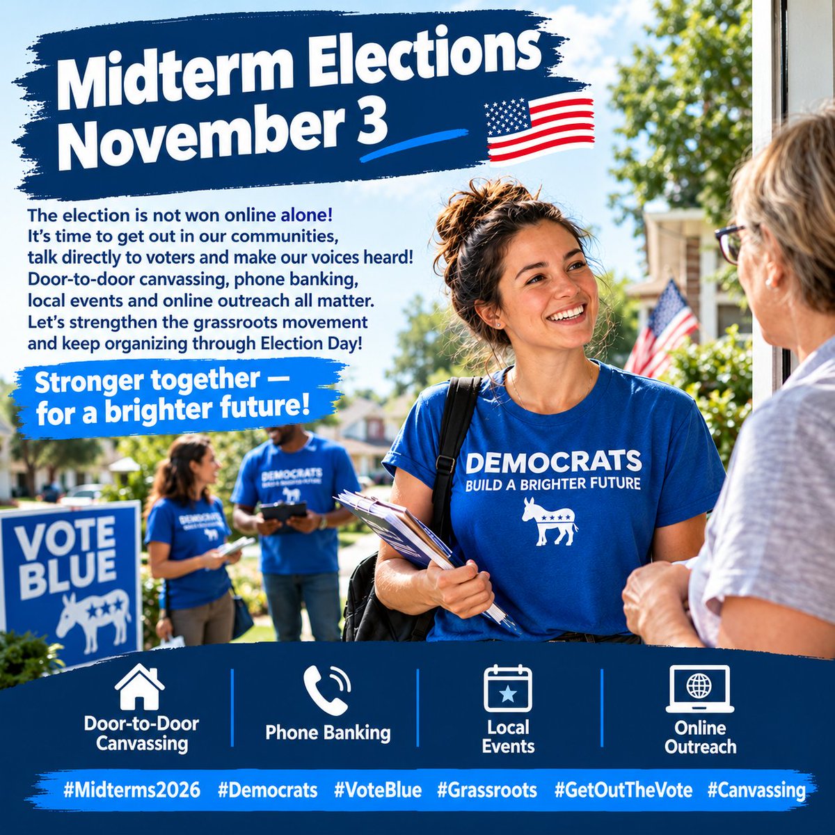 ForensicAI_X's tweet photo. he 2026 Midterms matter! Get registered, talk to your neighbors, encourage friends and family to vote, and help turn out voters. Every ballot counts. Let's show up and vote Democrat this November! 🗳️🇺🇸 #Election2026 #USMidterms #MidtermElections #GetOutTheVote #GOTV #VoterTurnout https://t.co/1aGb2F1Tdt