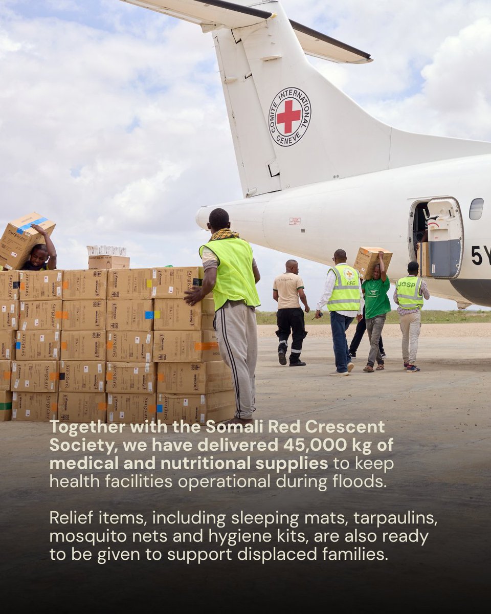 ICRC_Africa's tweet photo. Millions in Somalia could be at risk as El Niño threatens severe flooding between October and January.
With the Somali Red Crescent, @ICRCSomalia_ is preparing: reinforcing riverbanks, protecting water points, stocking health facilities and training volunteers. https://t.co/c5smbKmQgl