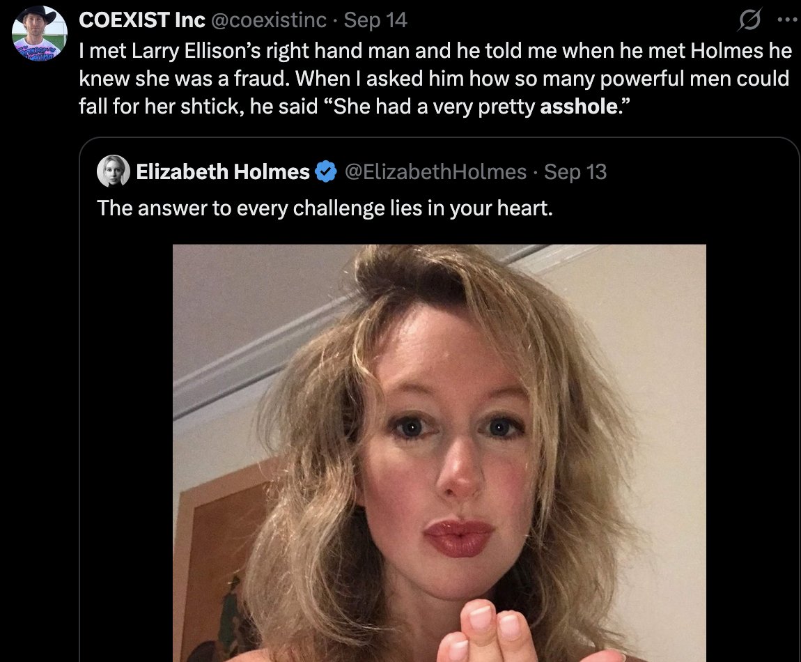 coexistinc's tweet photo. Just saw the Elizabeth Holmes movie and Billy Evans definitely saw my tweet about his beautiful wife https://t.co/n8MhlwRvck