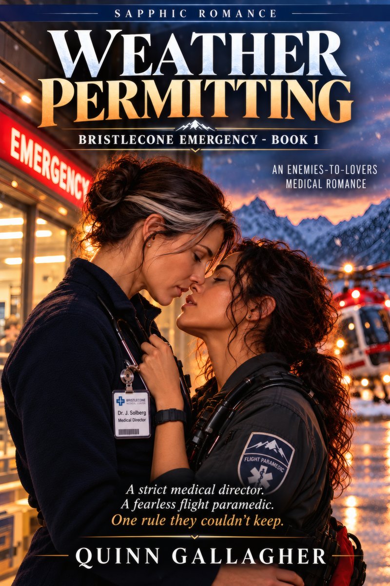 ValicePress's tweet photo. She was sent to shut the flight program down. Then she flew with the paramedic who'd lose everything if it closed.

Weather Permitting: a sapphic mountain-rescue romance, and a blizzard that seals the pass.
https://t.co/7ki1EUSctm https://t.co/uh5XRHHlao