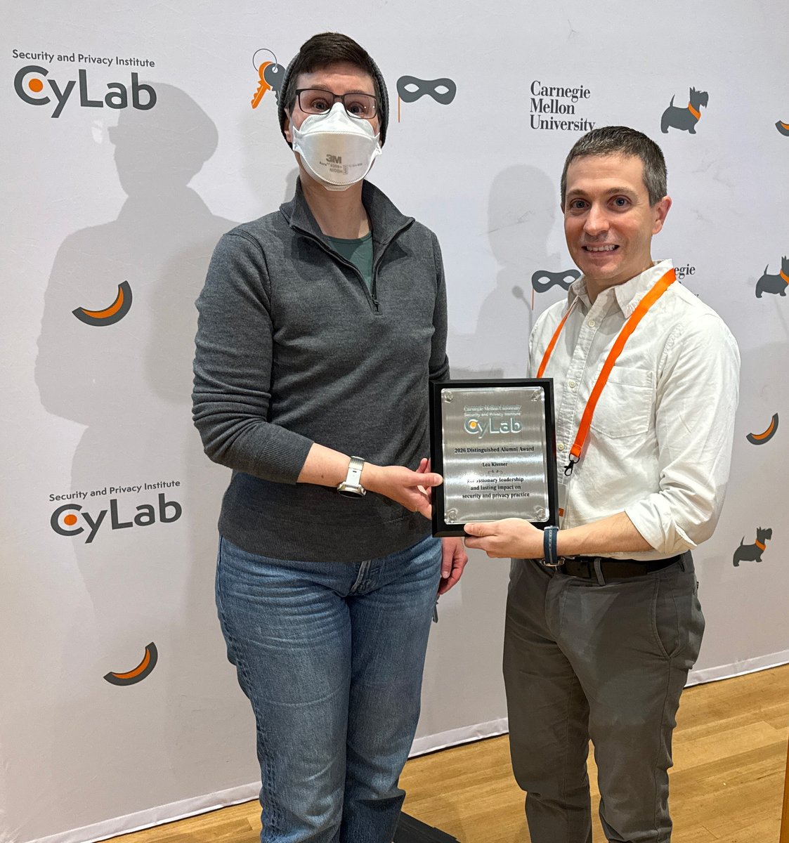 CyLab's tweet photo. Day 2 of the @CyLab Partners Conference is underway! Dean Burcu Akinci of @CMUEngineering  kicked things off with opening remarks, and CyLab faculty member @inplaintext presented the 2026 CyLab Distinguished Alumni Award to @LeaKissner, CISO and Vice President of @LinkedIn. https://t.co/Uh2PMNBYug