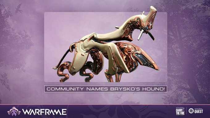 WarframeJPN's tweet photo. 寛大な皆さんのご支援により、さらなる目標がアンロックされました、テンノよ。

Bryskoのハウンドを命名しよう！Tauアップデートに向けて最終候補が選定された後、投票が始まります。
詳細はこちら：https://t.co/DvAB8xOrGg https://t.co/pKIuj03t8P