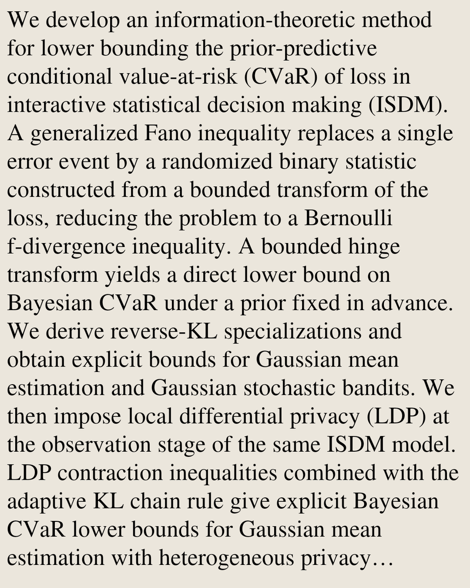 Encoding's tweet photo. Lower bounds for Bayesian CVaR in interactive problems with local differential privacy

Raghav Bongole, Amirreza Zamani, Tobias J. Oechtering, Mikael Skoglund
https://t.co/PVbKQhLJ5q [𝚌𝚜.𝙸𝚃] https://t.co/AIU00XuPlm