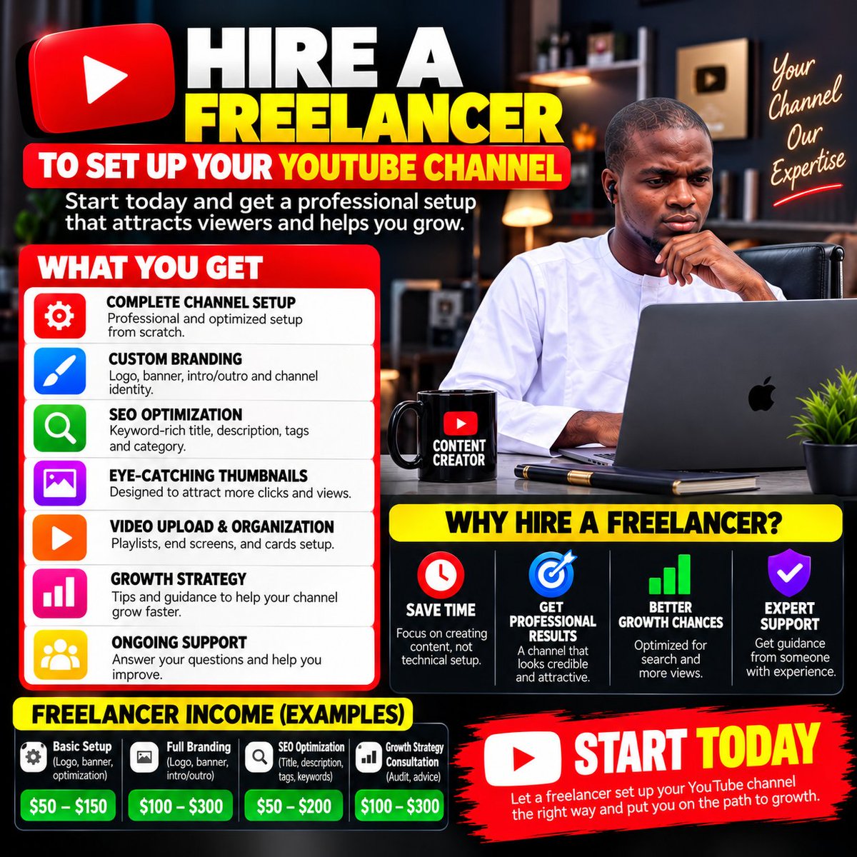 SmartMoneySegun's tweet photo. 🎬🚀 YOU'RE CREATING GREAT CONTENT, BUT WHO IS MANAGING YOUR YOUTUBE CHANNEL?

Being a YouTuber takes more than recording videos. You also need to plan content, optimize videos, design thumbnails, manage uploads, study analytics, and engage with your audience. 😓 https://t.co/ZsgUuedM7B