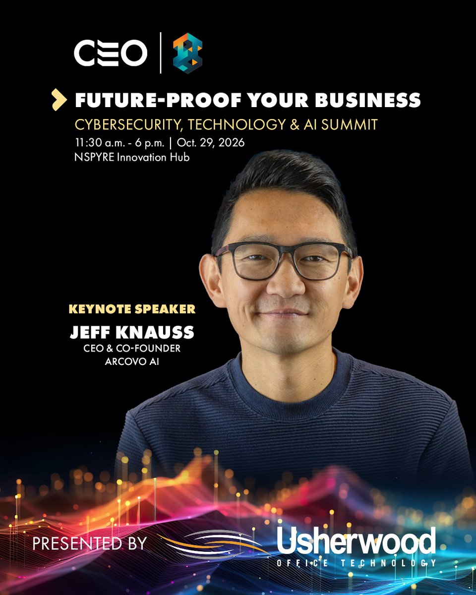CenterStateCEO's tweet photo. AI is moving beyond rigid automation. Join Arcovo AI CEO and co-founder Jeff Knauss at Future Proof Your Business: Cybersecurity, Technology &amp; AI Summit for practical, secure steps CNY businesses can take now. Presented by Usherwood Office Technology: https://t.co/kmwjjrCnix https://t.co/qv3WpiB4Cf