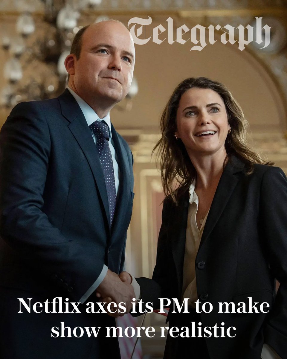 Telegraph's tweet photo. Rory Kinnear's prime minister in Netflix's The Diplomat has resigned midway through the fourth series because Britain having the same leader for four years was deemed too unrealistic.

🔗: https://t.co/OyUDpMicsX https://t.co/ARVXeqQSlp