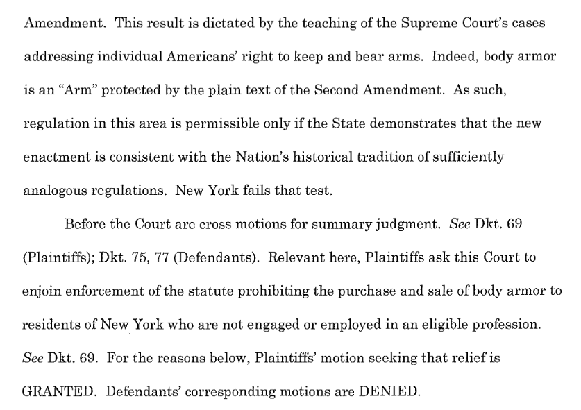 gunpolicy's tweet photo. FPC WIN: A federal judge has struck down New York's "first-of-its-kind" body armor ban, saying it violates the Second Amendment. https://t.co/GFDEC1clGe https://t.co/MqMXKw9CFF