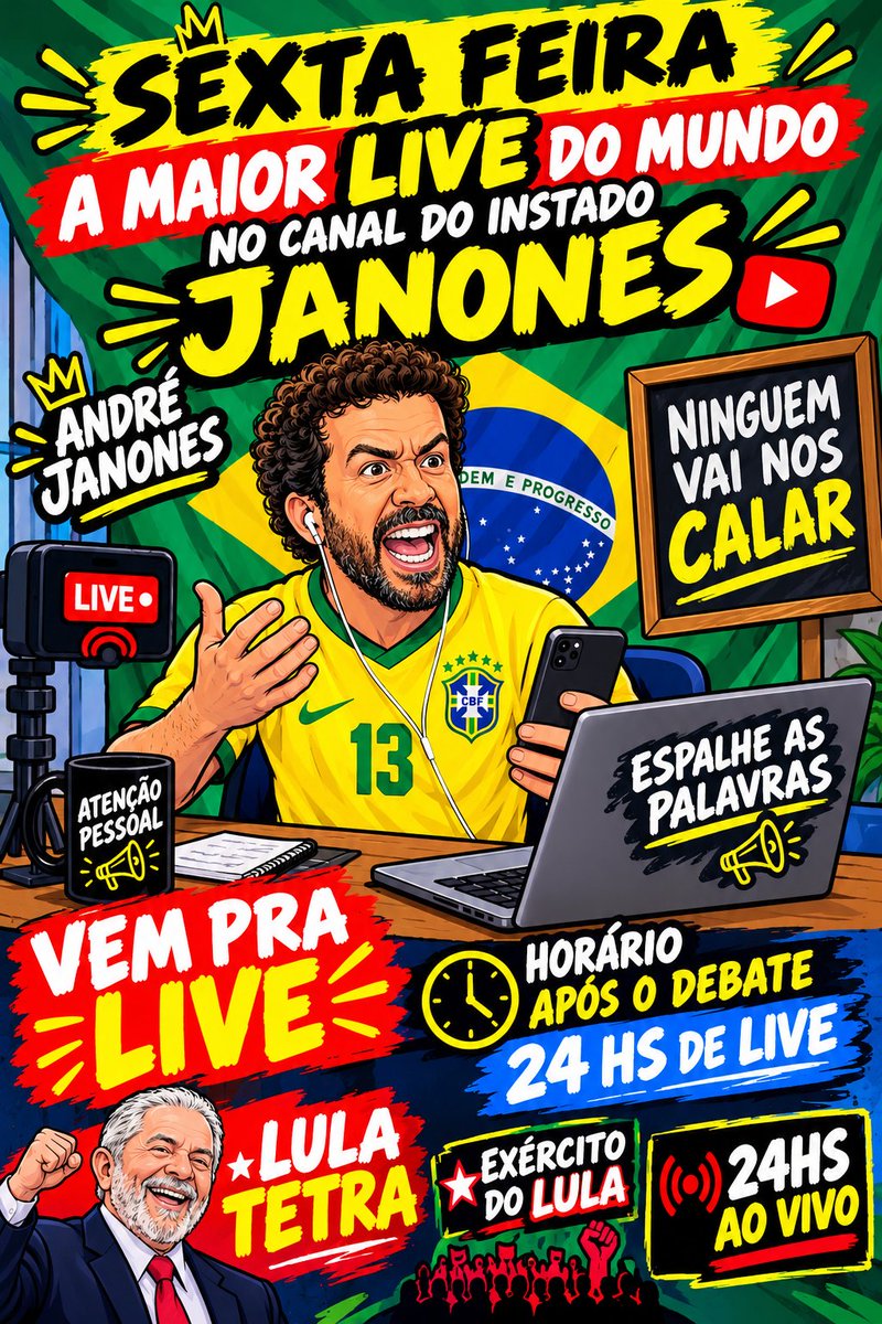 oicram2016's tweet photo. ATENÇÃO PESSOAL 
#7MilhoesDeSoldadosDoLula
VEM AI A LIVE DAS LIVES 
24 HS DE DURACAO sexta feira após o debate presidencial 
Quem vai assistir compartilhe curta e comente vamos mostrar e convidar todo mundo
#Vote13 https://t.co/fJRelujiTE