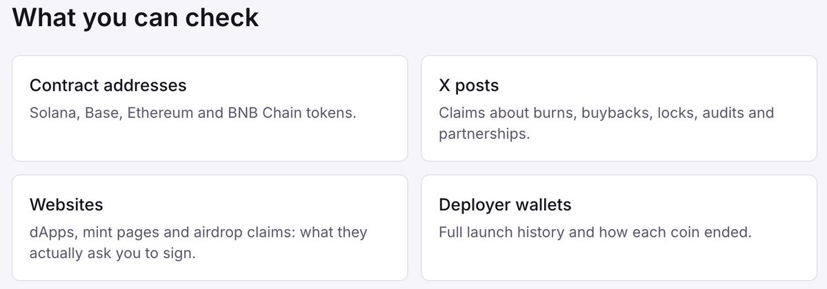 RugchckBot's tweet photo. What's inside Rugcheck Bot?

→ Sandbox: fresh machine + real browser per check
→ Sim engine: test buy &amp; sell from a fresh wallet
→ Holder graph: funding traced, clusters grouped
→ Deployer index: every past launch
→ Evidence log: every finding linked, all public https://t.co/xPHTBvhL7T