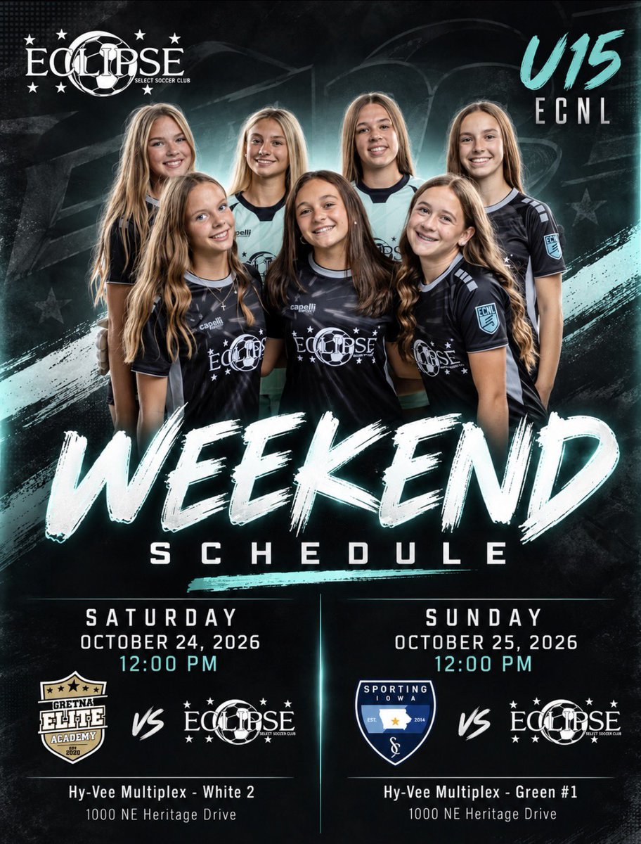 EclipseECNL2030's tweet photo. On the road to Iowa this weekend!  
🆚 Gretna on Saturday
🆚 Sporting Iowa on Sunday

@EclipseSelectSC @TopDrawerSoccer @PrepSoccer https://t.co/tS7P5On4EZ