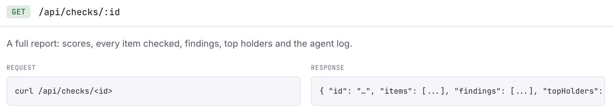 RugchckBot's tweet photo. Building a trading bot, dashboard or alert channel?

Rugcheck Bot has an API. Bring verdicts straight into your own tools.

Webhooks and unlimited checks come with Max.

Docs → https://t.co/TvKXk9ckg3 https://t.co/Cuv8hmAjJa