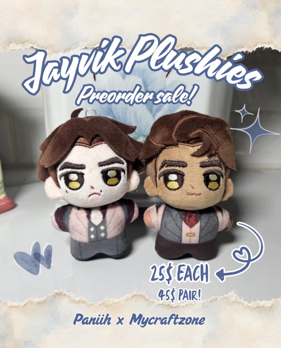 HgPaniku's tweet photo. Jayvik Plushies! ⚙️🦋✨

📅 Pre-Order Period: October 14- November 11
🔗 https://t.co/VucLgOQo9L

‼️There are NO plans for a second run, so secure your pre-order now‼️ 
#jayvik #JayceTalis #Viktorarcane #Jayce #Viktor #arcane https://t.co/mS9h9iaiLz