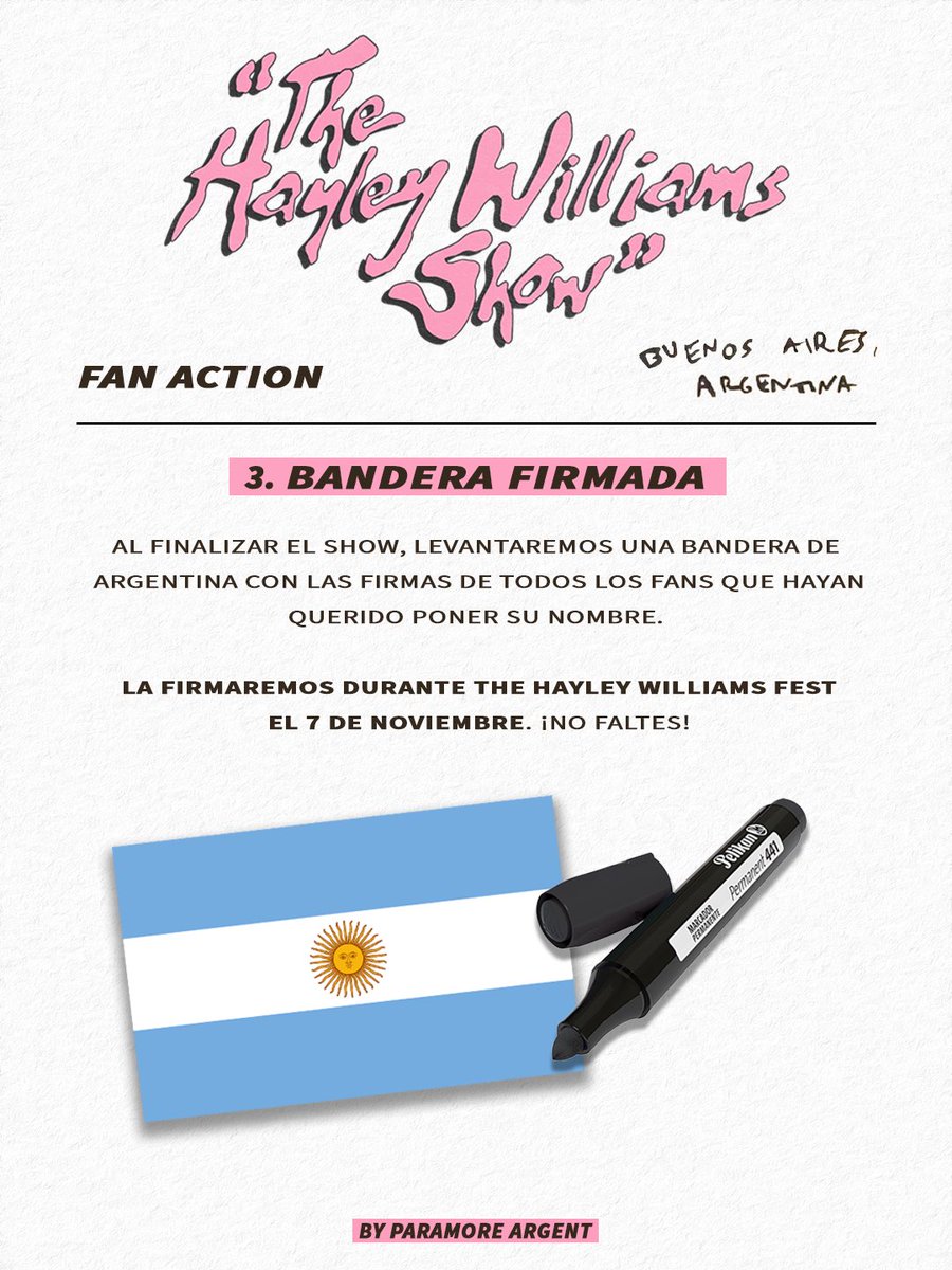 ParamoreArgent's tweet photo. 🩷 Fan Action para #TheHayleyWilliamsShow en Buenos Aires.

¡Ayudanos a difundir! https://t.co/bDxQGFZJjF