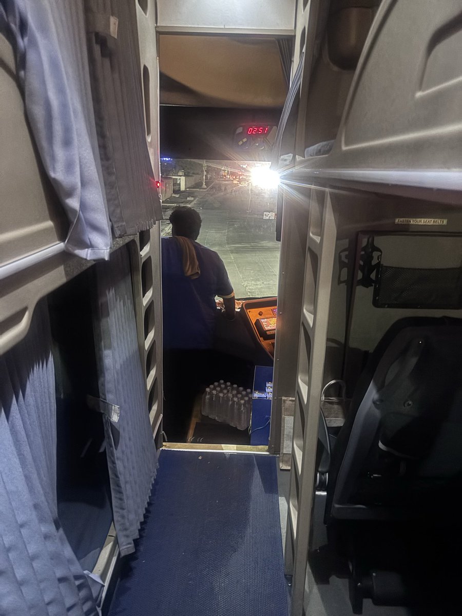 HeyItsMegha's tweet photo. 2:51 AM on an overnight bus to Bengaluru.

We were almost at Majestic when a man suddenly came down from the upper berth and asked the driver Anna , “Hosur came?”

Driver Anna : Crossed long back… we announced.

He had slept through it. Had to get down there and find another bus back towards Hosur.

Watching this made me wonder .. why don’t bus booking apps have a “wake me before my stop” feature? 🤔

They already know the drop point we booked and the bus location.

Just give me a loud alert 10–15 minutes before my stop.

Sleeper buses are made so we can sleep. Missing your stop shouldn’t be the price of actually sleeping.
