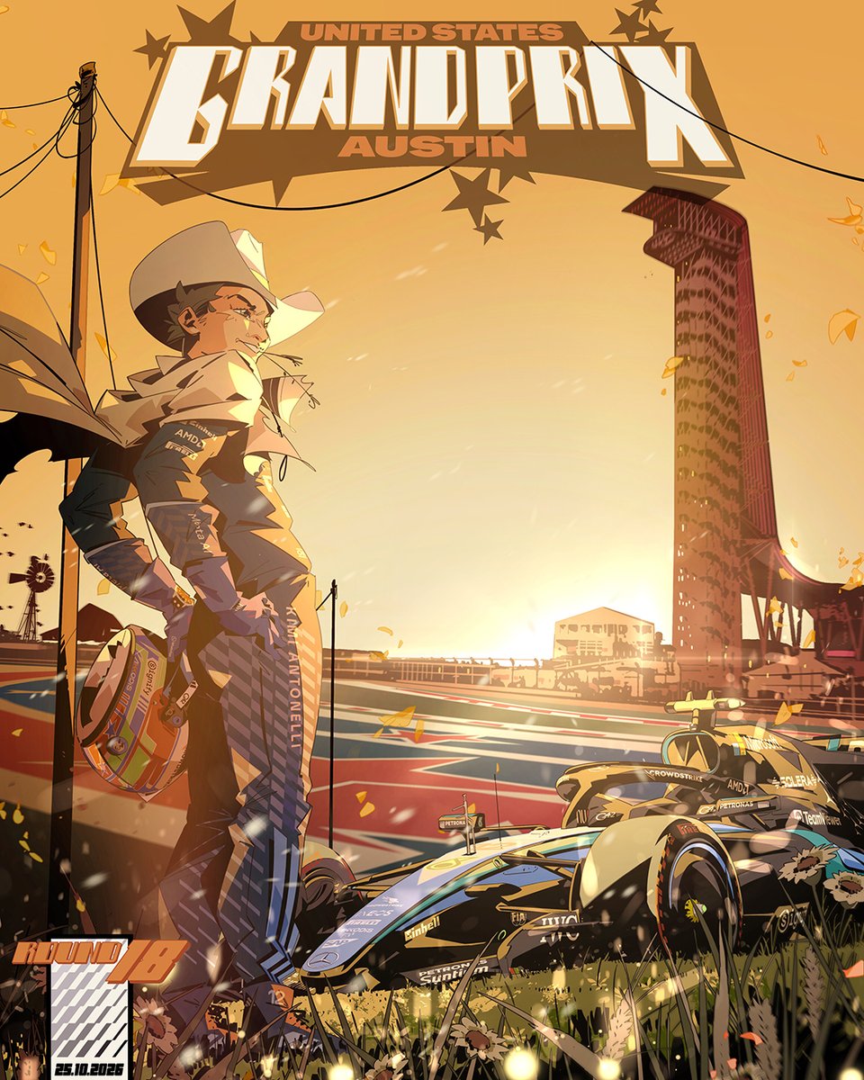 MercedesAMGF1's tweet photo. Saddle up 🐎 The Lone Star State is on the horizon 🤩

🎨 x Juan Alcalá https://t.co/MiMxy6u5sa