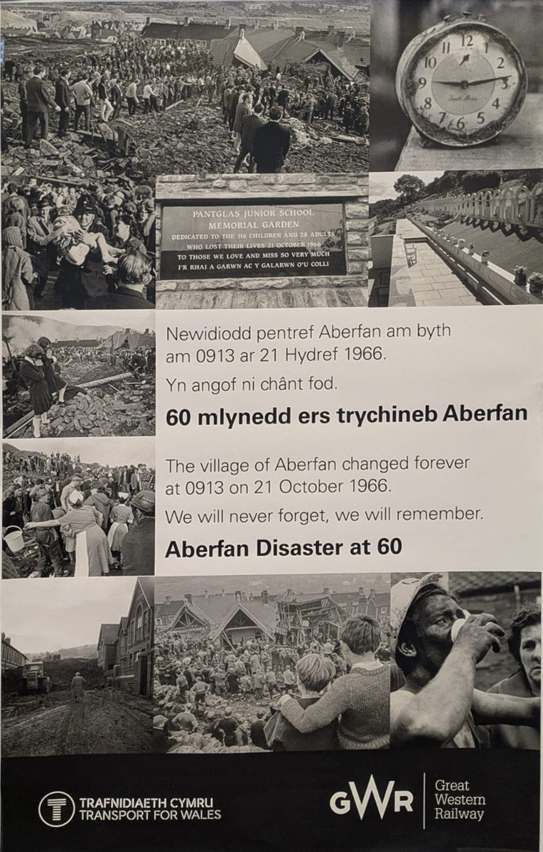 GWRHelp's tweet photo. Colleagues laid flowers at Cardiff Central today in tribute to the victims of the Aberfan disaster.

Sixty years on, we honour the 144 lives lost, including 116 children. Each was a life, a family and a future, and their stories must never be forgotten.

We also pay tribute to the courage and compassion shown by those who supported the Aberfan community in its darkest hour.

Our thoughts remain with all those affected by this tragedy.