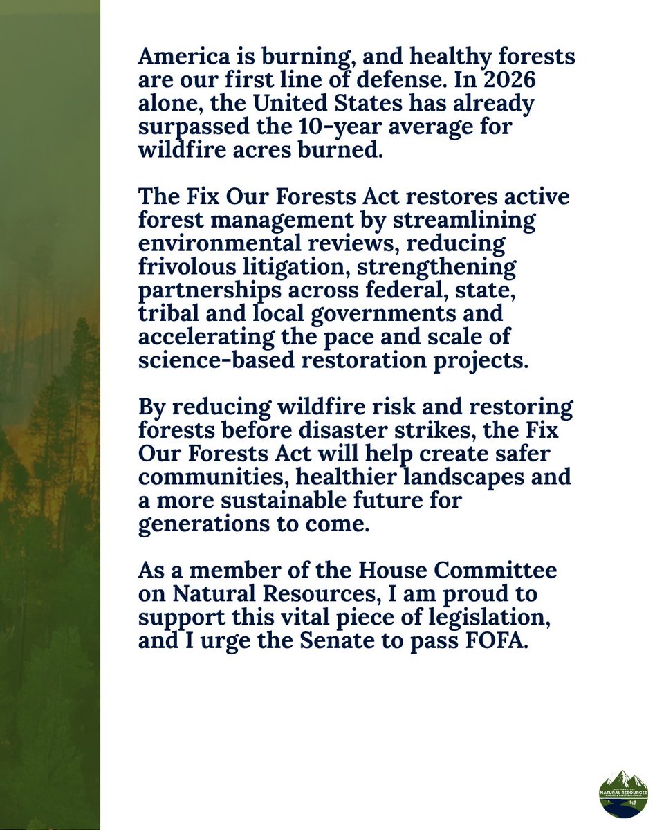 NatResources's tweet photo. America’s forests are burning while Washington stalls. 

Learn more about our solution to the nation’s wildfire crisis.

#FixOurForests #FOFA https://t.co/ub6BdNTXPE