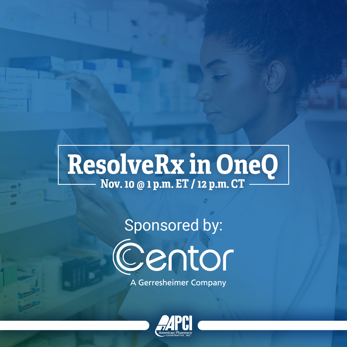 _APCI's tweet photo. Registration is now open for APCI's November Webinar: ResolveRx in OneQ with Darlene Trimble from APCI’s Clinical and Claims Management service.

Darlene will explain how claims and remittances connect, compare the original APCI website screens with OneQ, then move into a live demonstration of ResolveRx in OneQ.

📅 Tuesday, November 10, 2026
🕛 Noon CT / 1 p.m. ET

Space is limited, so register today!
https://t.co/9BApsTQIx8

Please note: APCI website login required for registration