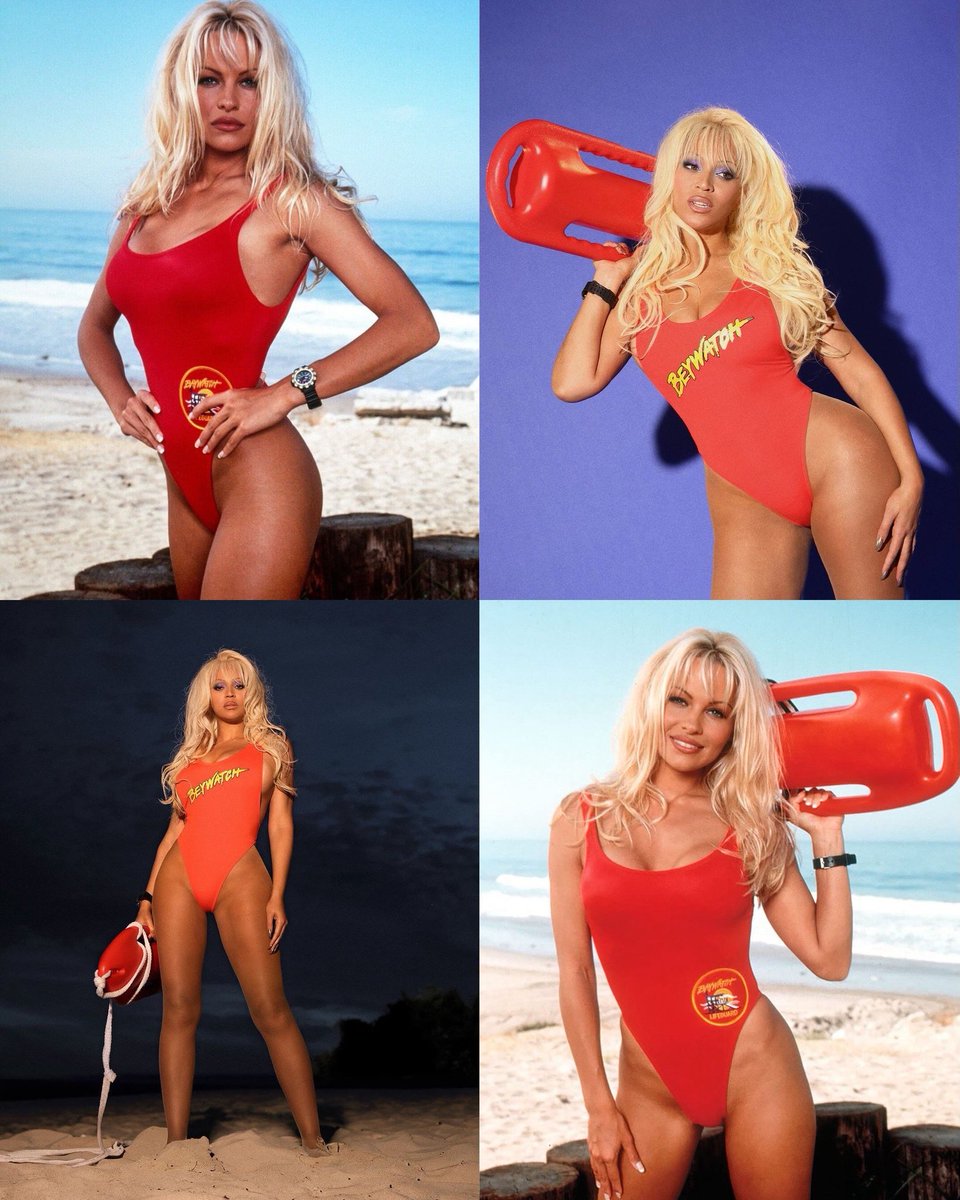 CELIAYONCE's tweet photo. For Halloween 2024, Beyoncé paid homage to Pamela Anderson by recreating three of her most famous looks..... https://t.co/oAxC12pIsP