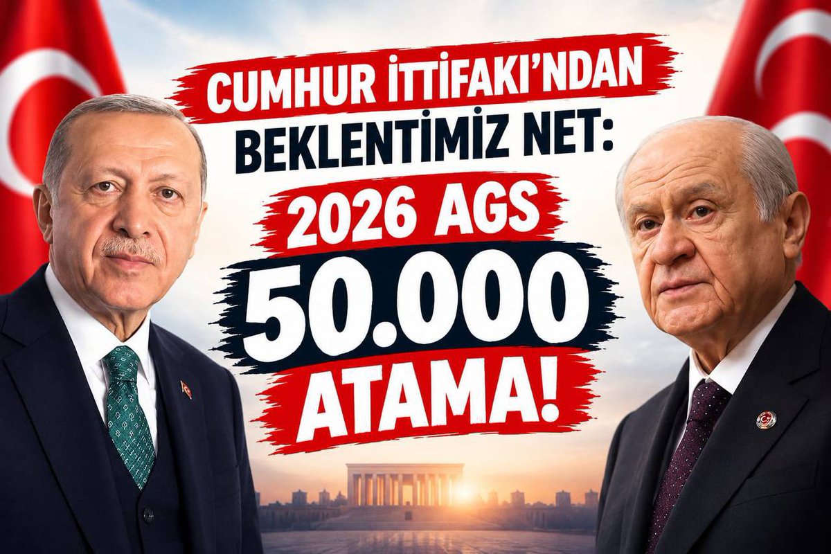kolektifags's tweet photo. Haklı talebimiz nettir: Okullar öğretmensiz, öğretmenler öğrencisiz kalmasın! 🇹🇷  

Ülkemizin aydınlık yüzü olan eğitimcilerimizin atanma talebi milli bir meseledir. Eğitimin gücü, atanan liyakatli öğretmen sayısıyla belli olur. Bizler hazırız, okullarımız bizi bekliyor. Sahadaki bu büyük boşluğu kapatmak, eğitim ordumuzu büyütmek için tüm eğitim camiası ve aileler olarak tek yürek olduk.  

Adil bir branş dağılımıyla 2026 AGS'de 50 bin atama müjdesi verilsin!  
#CumhurittifakıAGS50Bin